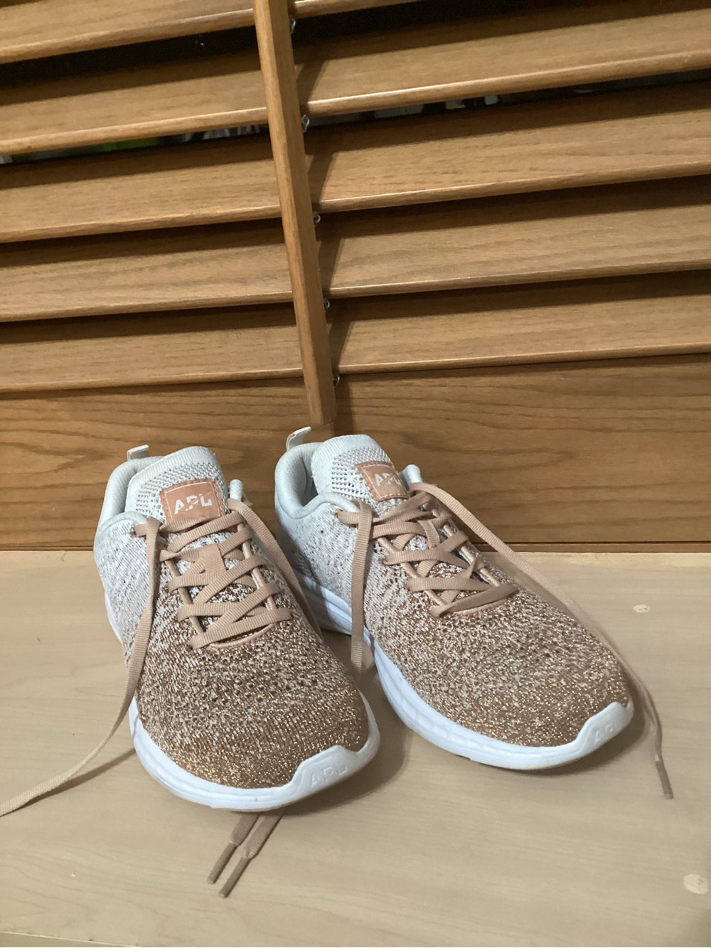 APL 9 M Women's Knit Trainers in Rose Gold Beige and White shoes Sneakers